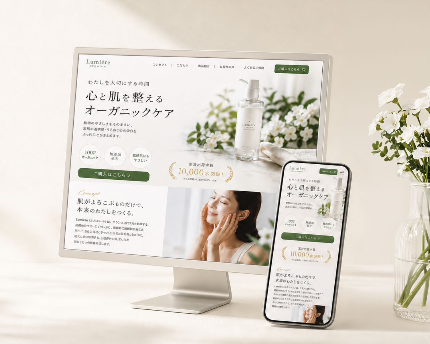 オーガニック化粧水の LPデザイン